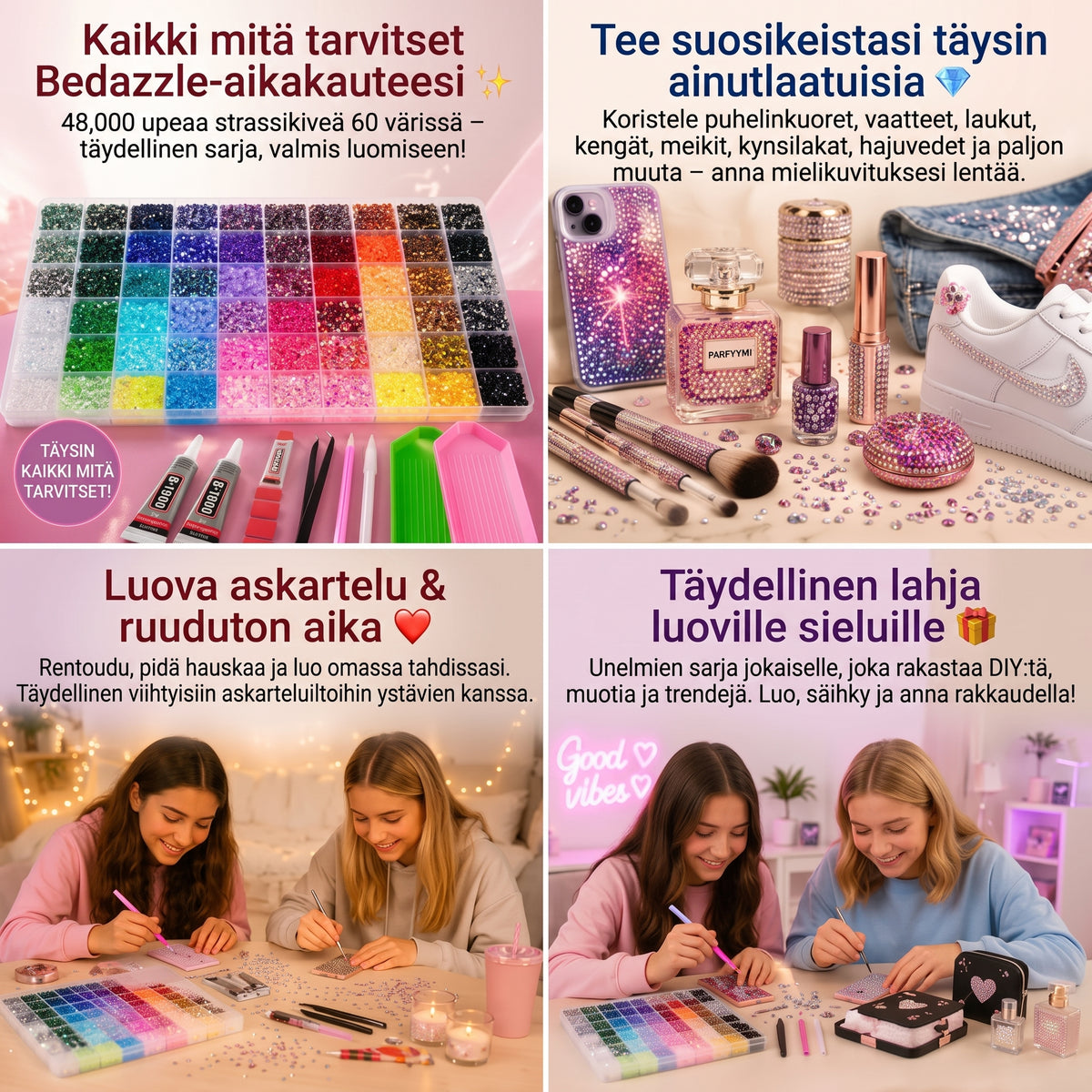 Bedazzle-strassikivisetti 48 000 kpl 60 värissä