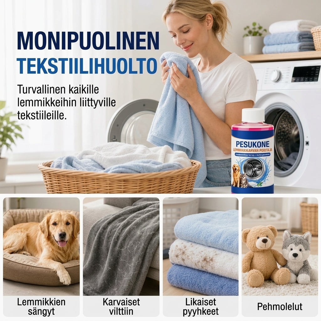 4-in-1 pesukoneen puhdistusaine lemmikkien karvoja ja hajuja vastaan