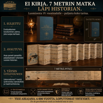 Taitettava synkronologinen historiallinen aikajanakartta