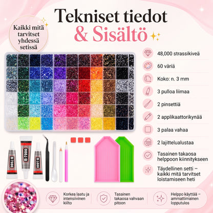 Bedazzle-strassikivisetti 48 000 kpl 60 värissä