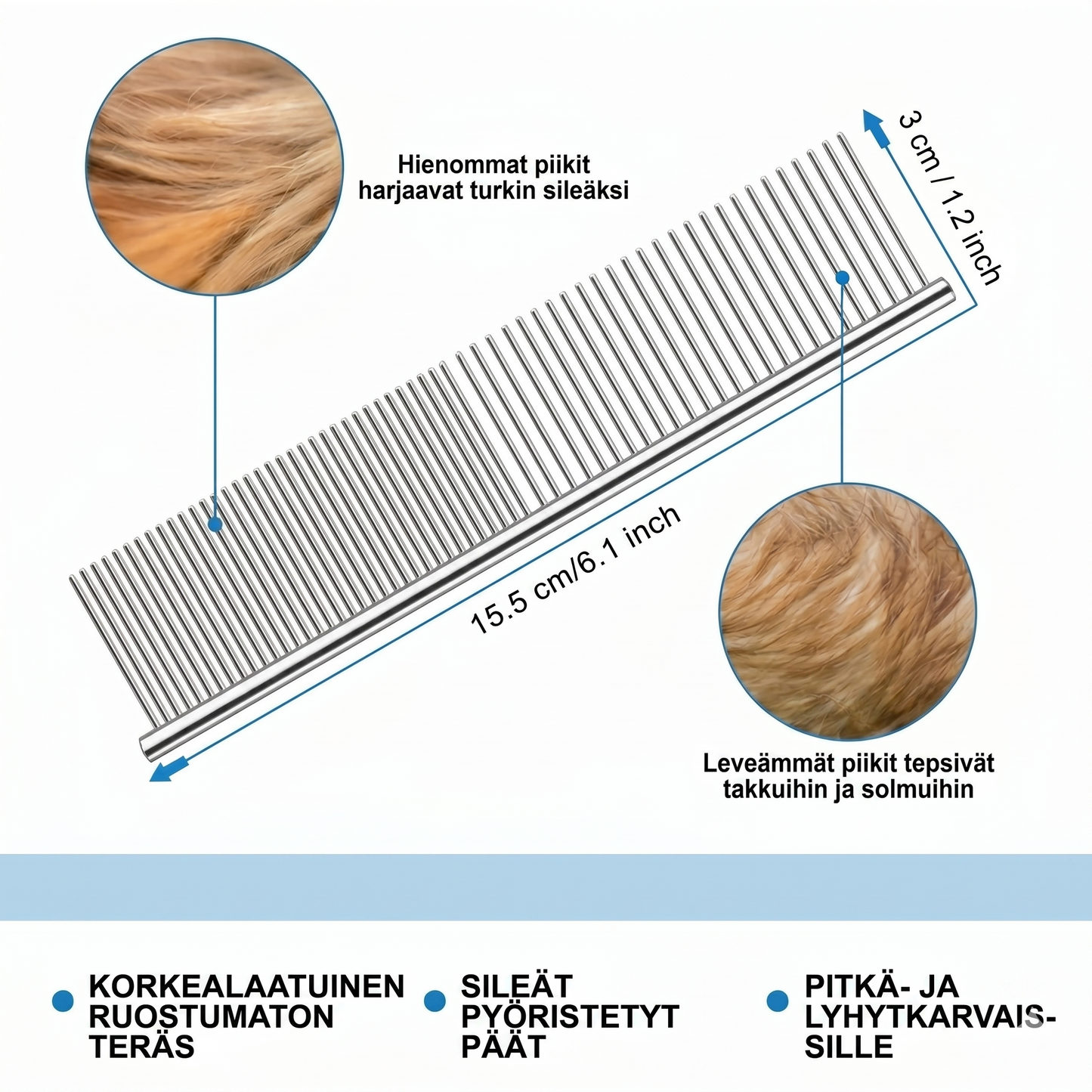Kaksipuolinen lemmikkien karvanpoistoharja