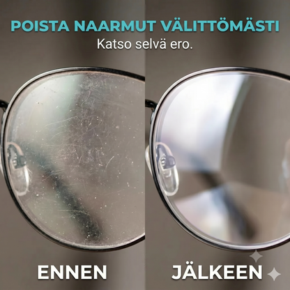 Ammattimainen linssien naarmujen korjaussuihke palauttaa alkuperäisen kirkkauden