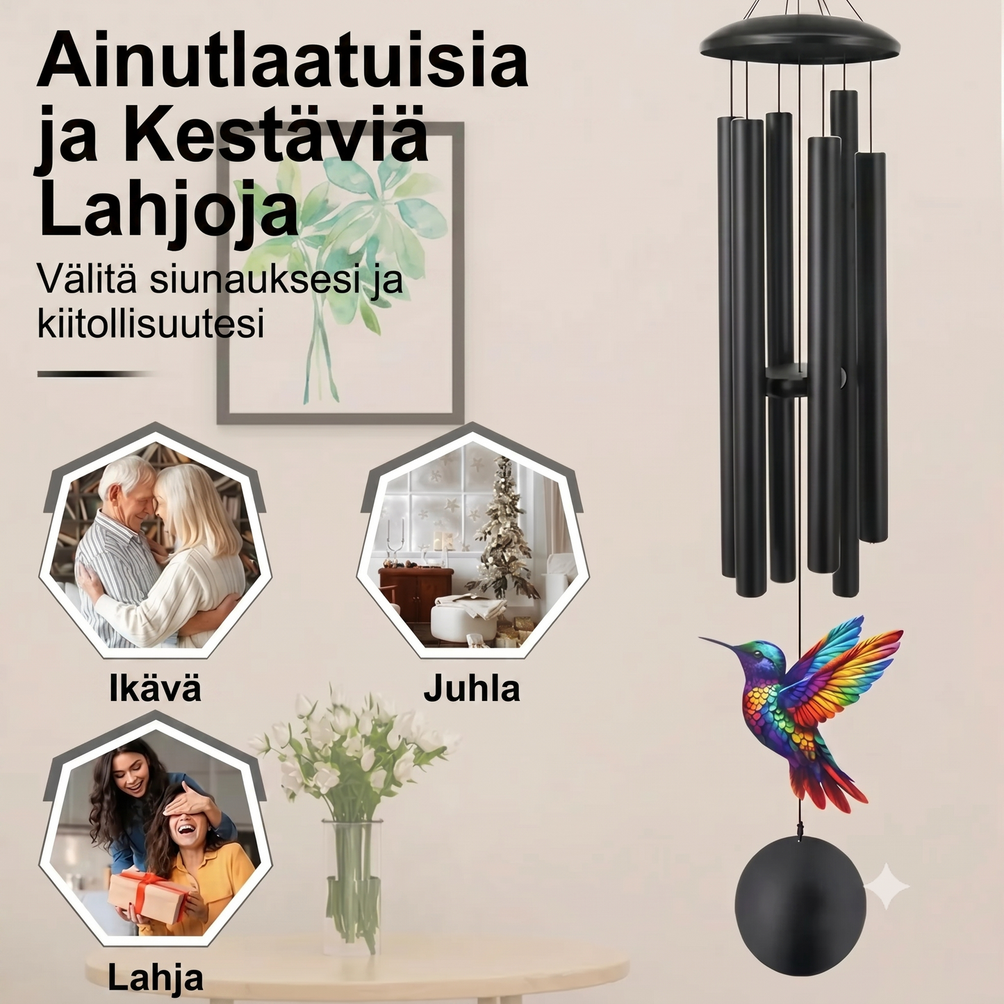 Vintage-tyylinen metallinen muistotuulikello puutarhaan