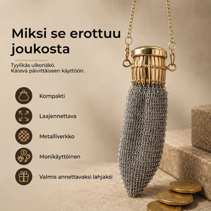 Vintage metalliverkkoinen kolikkopussi pikkutavaroille