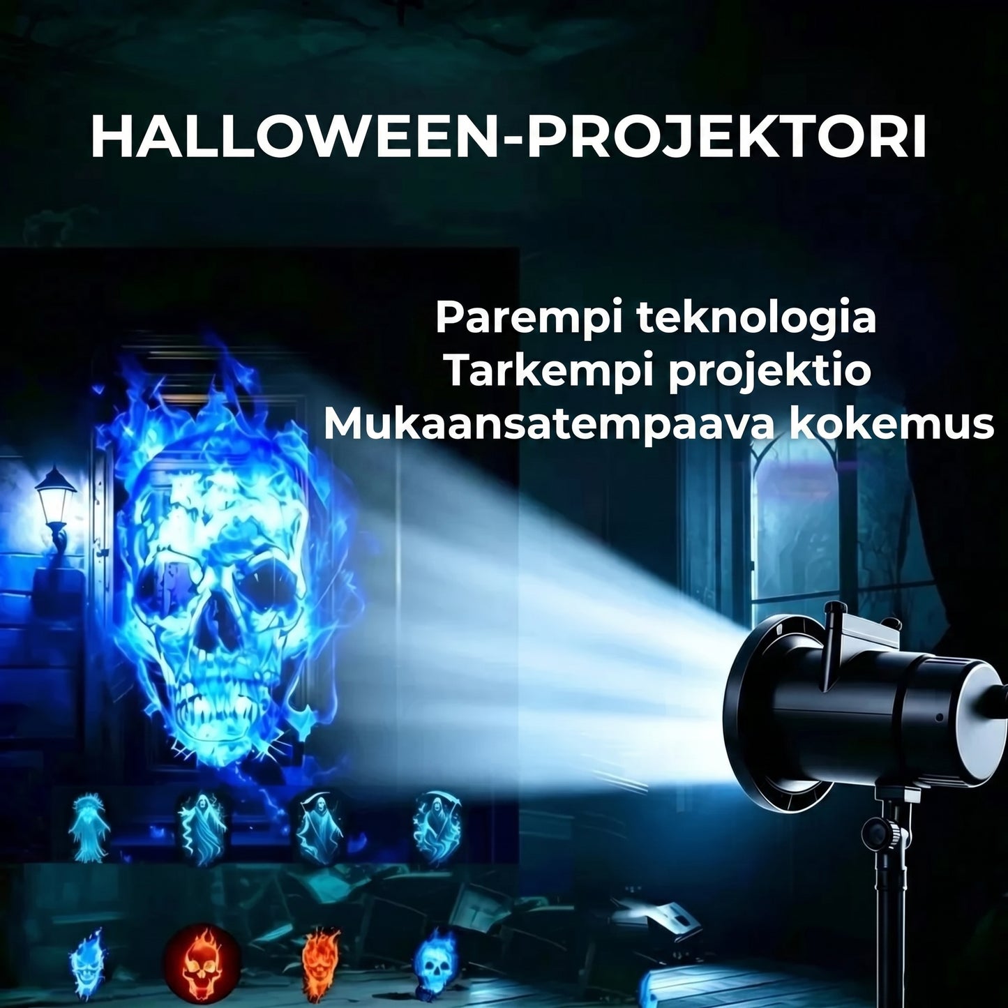 Halloween-projektori 10 HD-projektiokuviolla