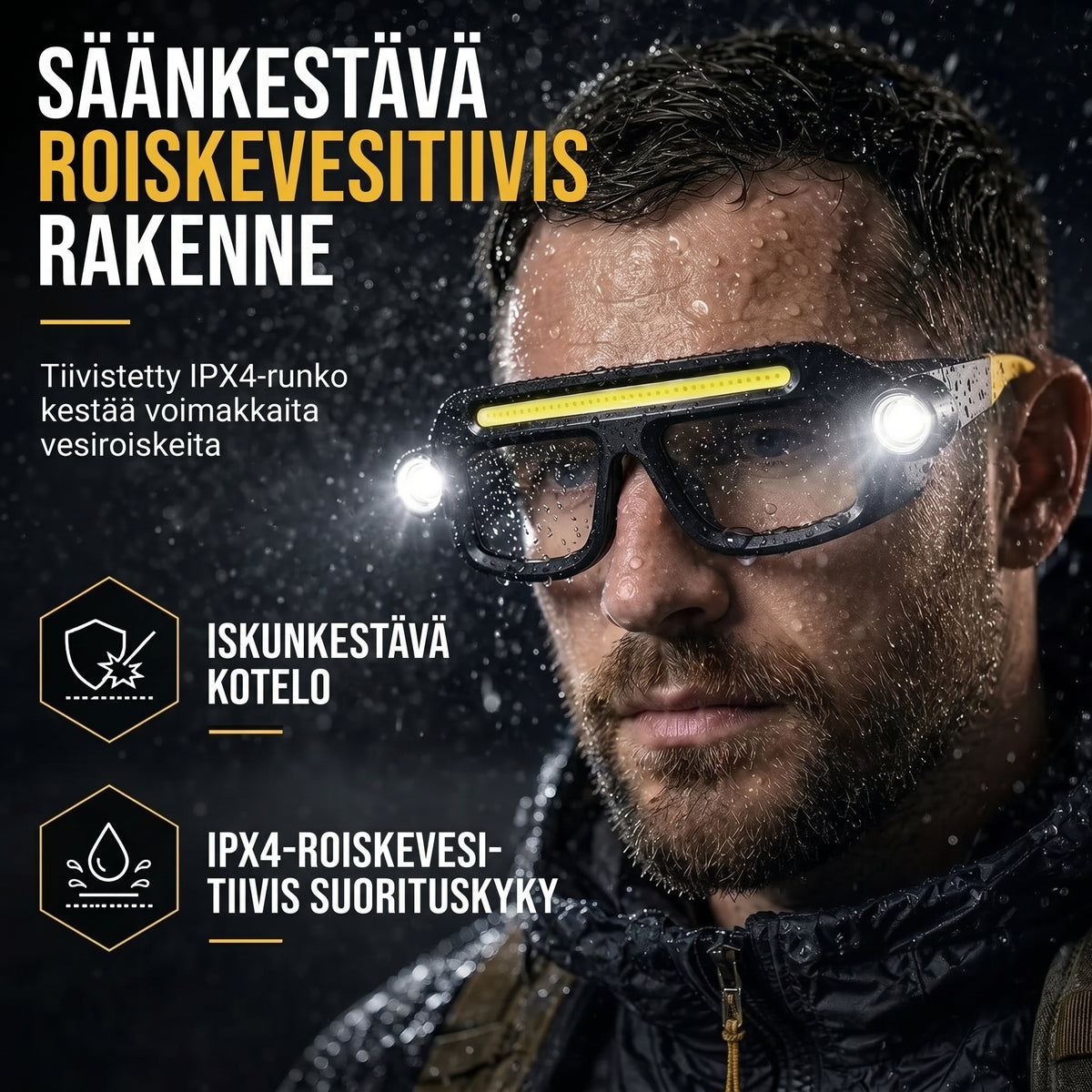 Ladattava silmälasimallinen LED otsalamppu liiketunnistimella