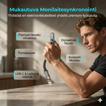 4-in-1 digitaalisella näytöllä varustettu avaimenperä-latauskaapeli