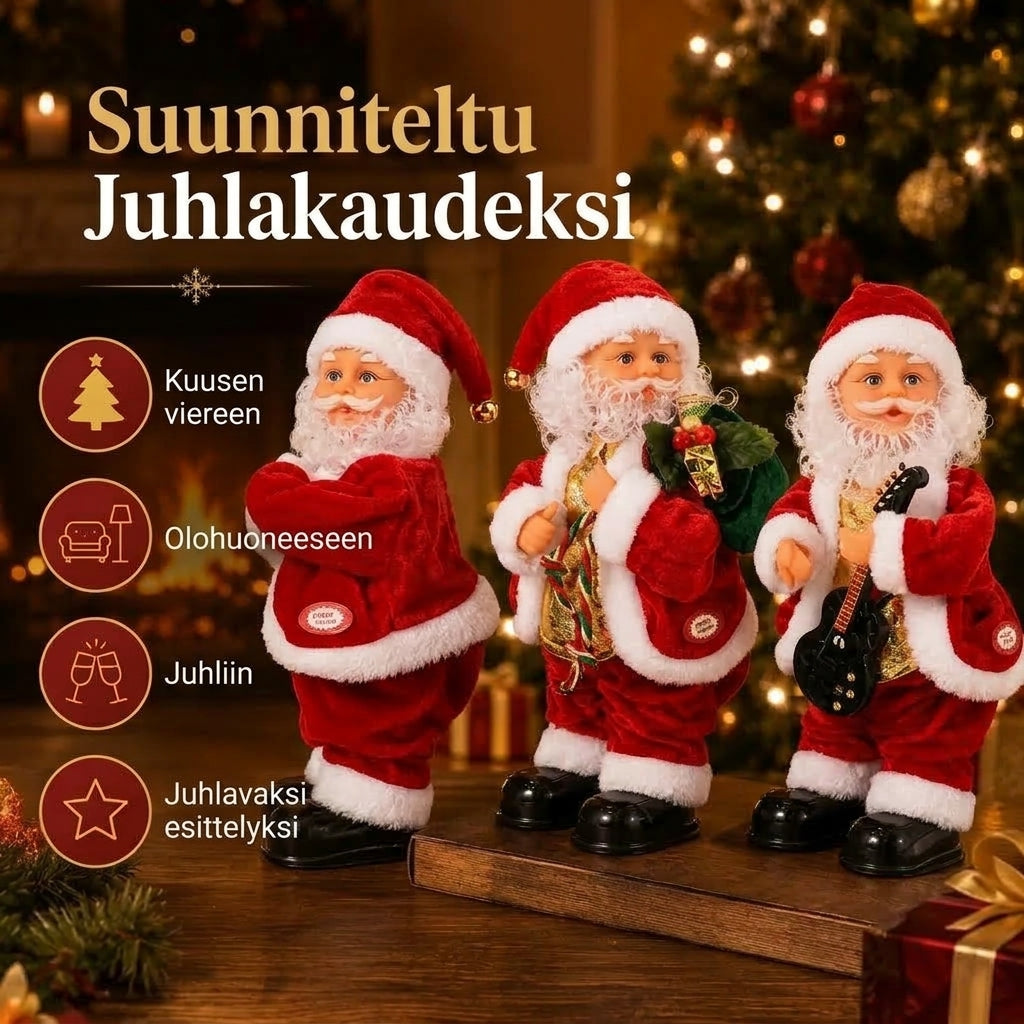 Tanssiva joulupukki musiikilla