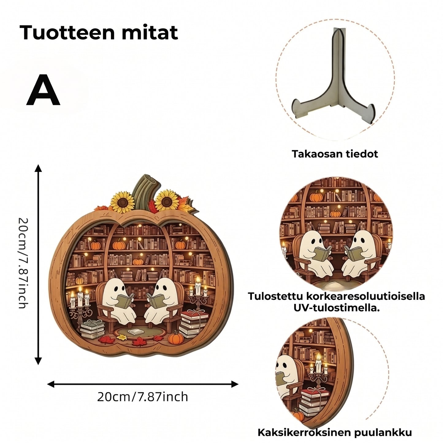 Puinen Halloween-kurpitsakoriste LED-valolla