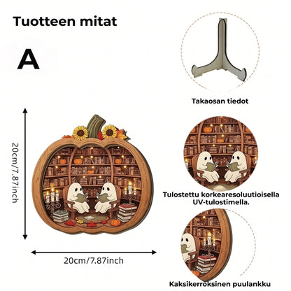 Puinen Halloween-kurpitsakoriste LED-valolla
