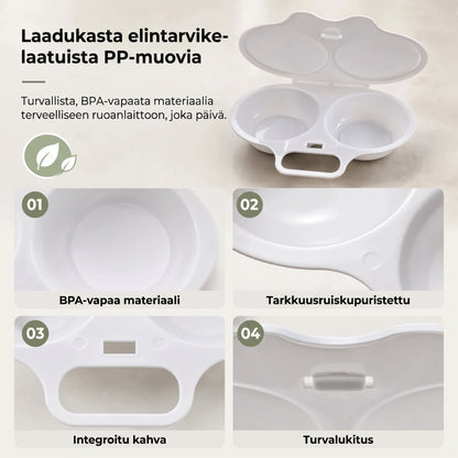Mikroaaltouunin munankeitin kannella ja kahvalla