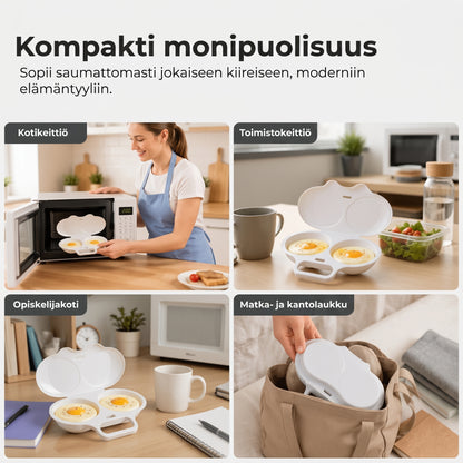 Mikroaaltouunin munankeitin kannella ja kahvalla