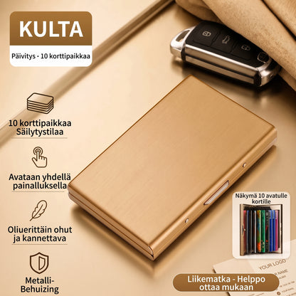 Ruostumattomasta teräksestä valmistettu RFID-korttikotelo 10 lokerolla