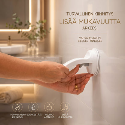 Suihkun jalkatuki imukuppikiinnityksellä