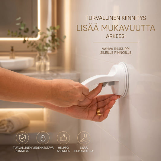 Suihkun jalkatuki imukuppikiinnityksellä