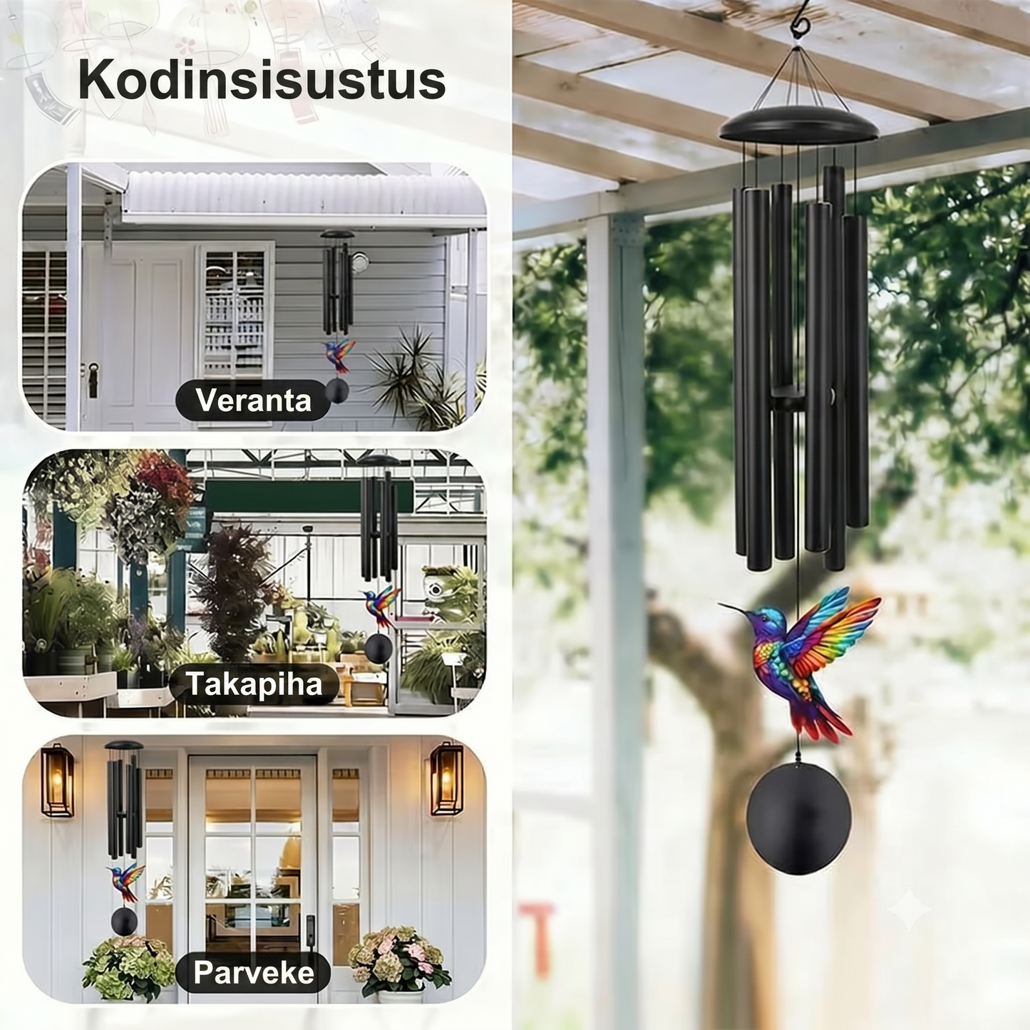 Vintage-tyylinen metallinen muistotuulikello puutarhaan