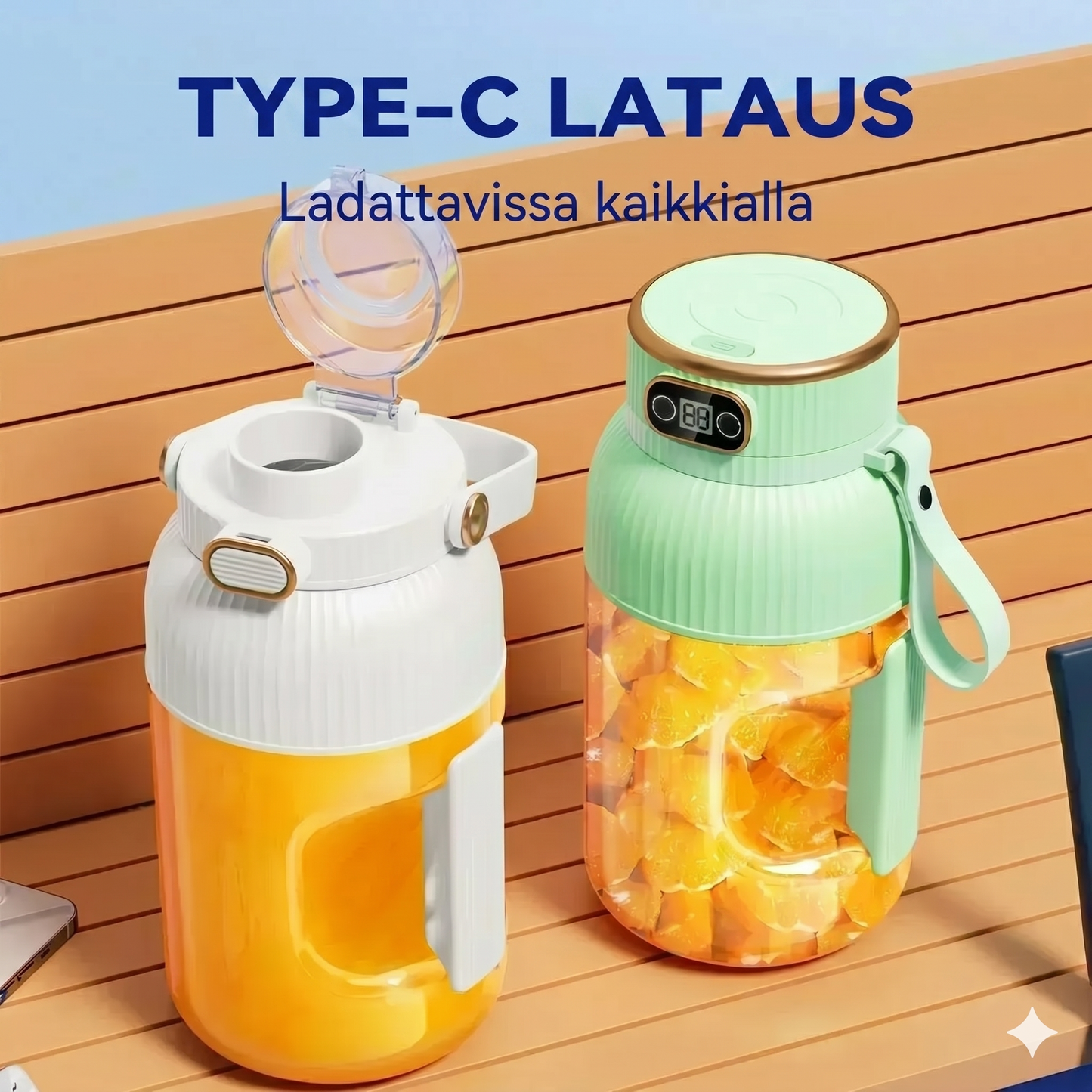 Monitoiminen kannettava mehukuppi