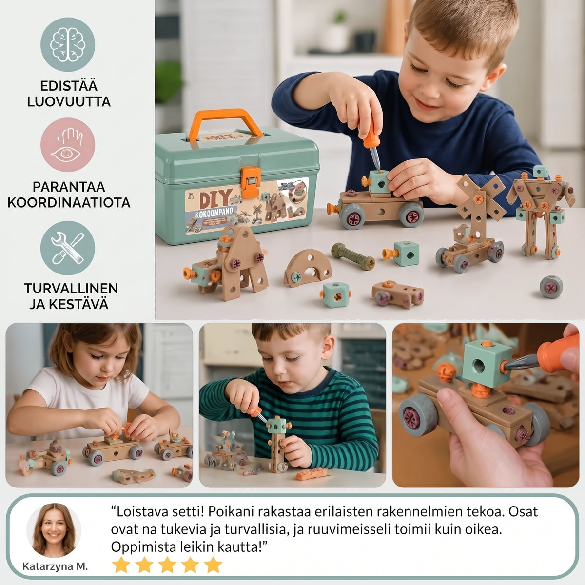 144-osainen lasten työkalusarja porakoneella