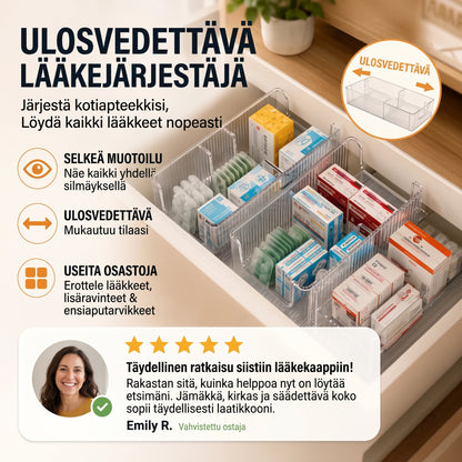 Ulosvedettävä läpinäkyvä lääkejärjestäjä