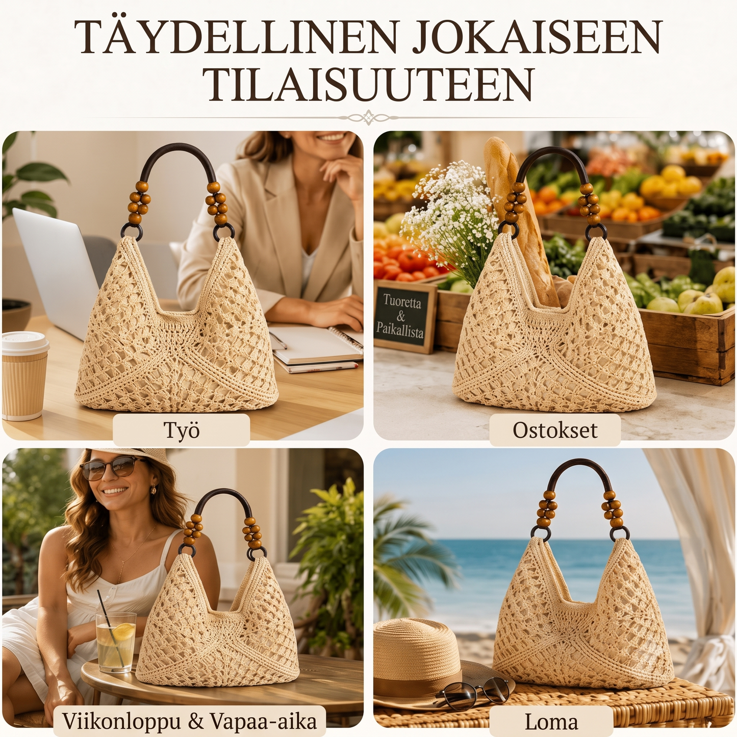 Boho Classic kudottu ostoskassi