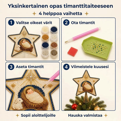Uskonnollinen DIY-joulukuusentähtisetti helmillä ja timanteilla