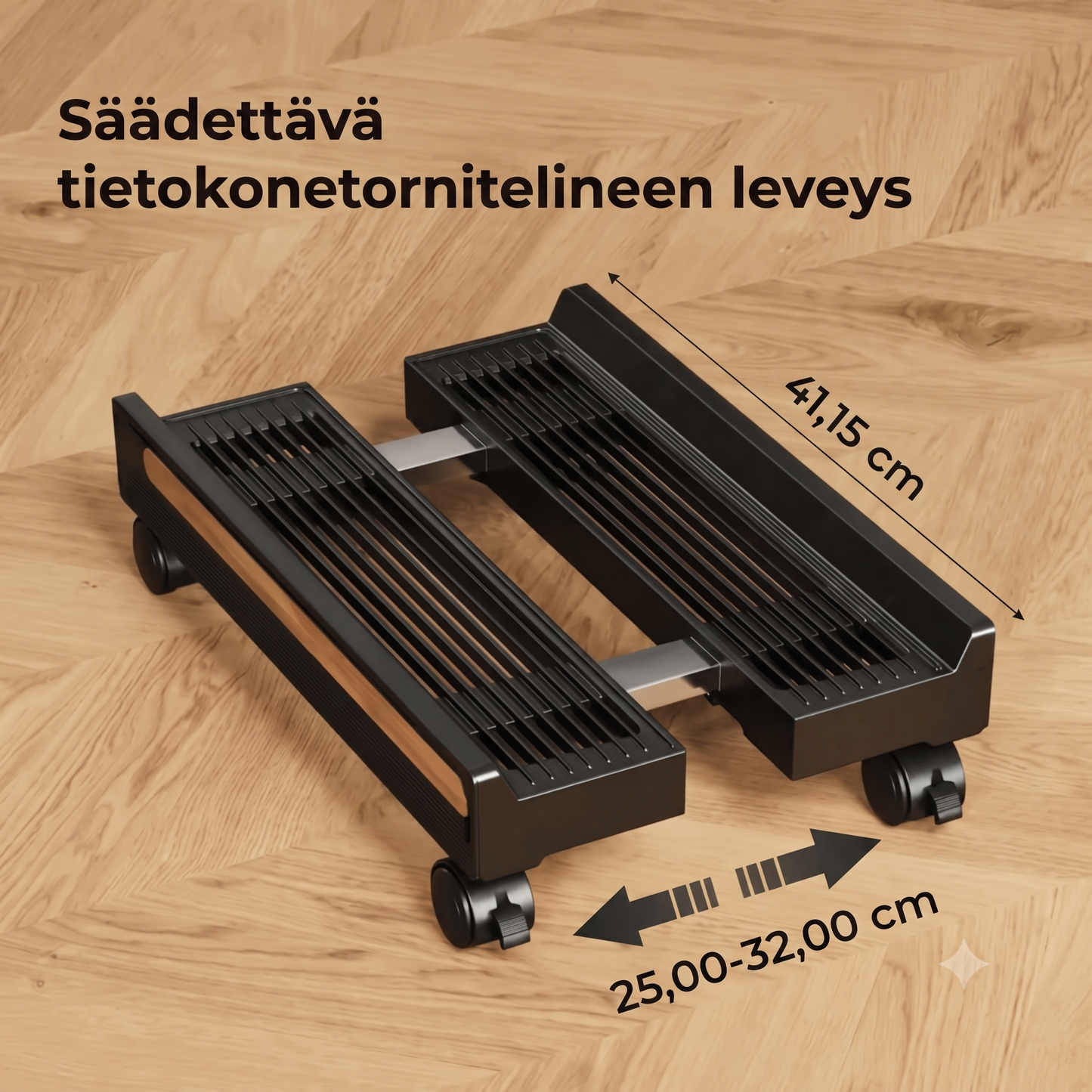 Säädettävä tietokoneteline pyörillä