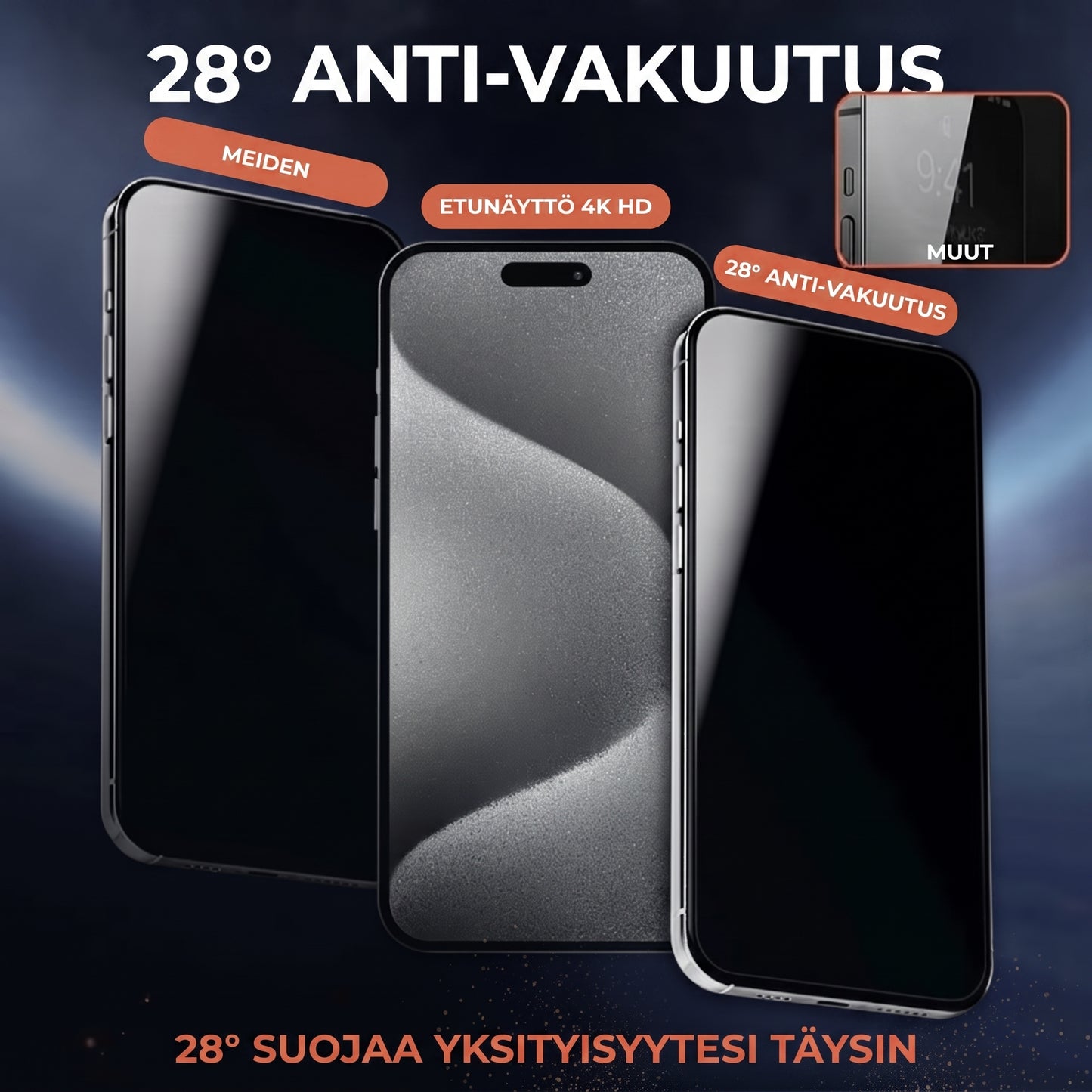 Yksityisyyttä suojaava näytönsuoja asennuspidikkeellä 2 kpl