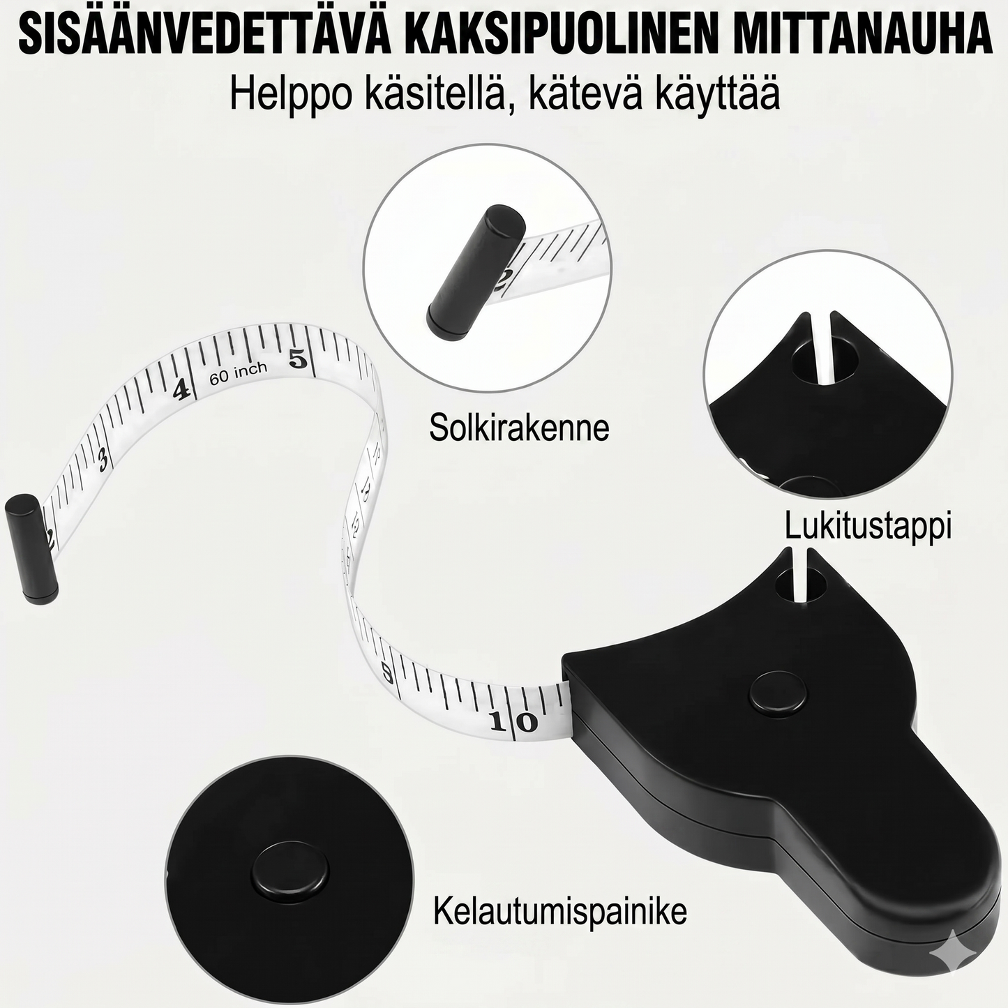 Automaattisesti kelautuva mittanauha