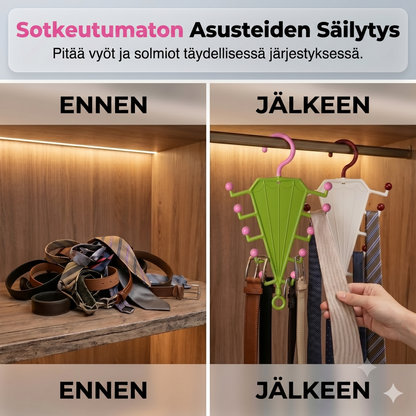 Monitoiminen V-muotoinen kaksipuolinen säilytysteline henkareilla