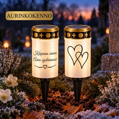 MinnesLjus LED-hautakynttilät 2 kappaleen setti aurinkokennolla tai paristolla