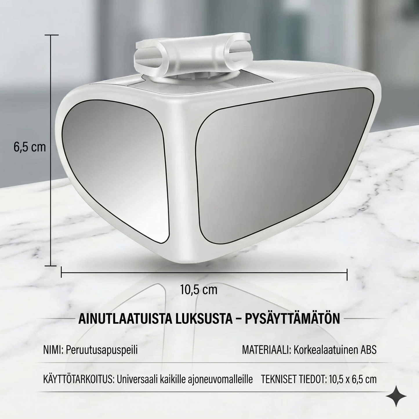 Kaksoislinssinen peili 360° säädettävällä kuolleen kulman näkymällä