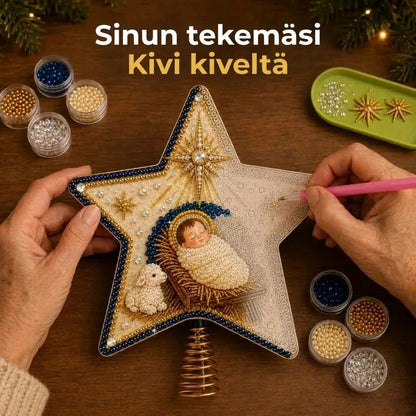 Uskonnollinen DIY-joulukuusentähtisetti helmillä ja timanteilla