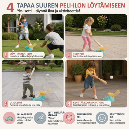 Jalkakäyttöinen baseball-pallonheitin lapsille mailalla ja palloilla