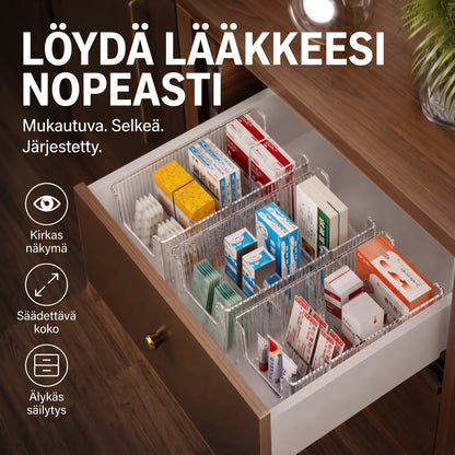 Ulosvedettävä läpinäkyvä lääkejärjestäjä