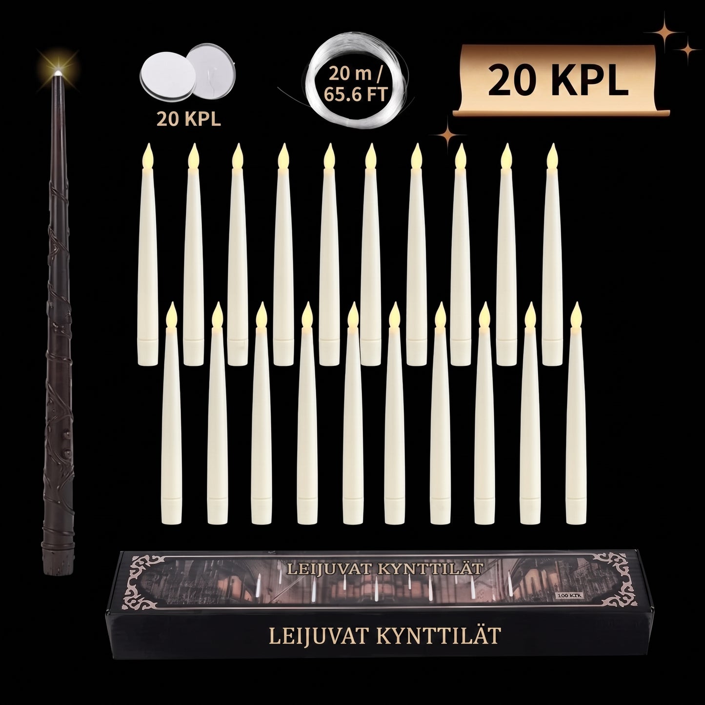 Leijuvat LED-kynttilät taikasauvalla