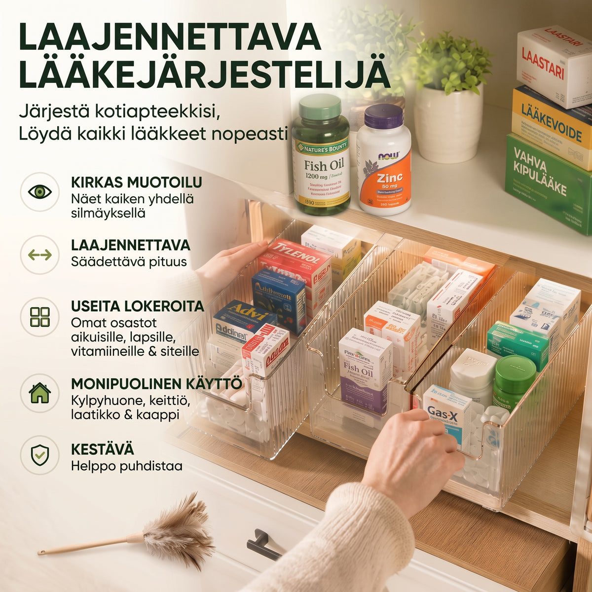 Ulosvedettävä läpinäkyvä lääkejärjestäjä