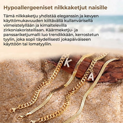 Kultaiset nilkkakorut nimikirjaimella 2 kpl