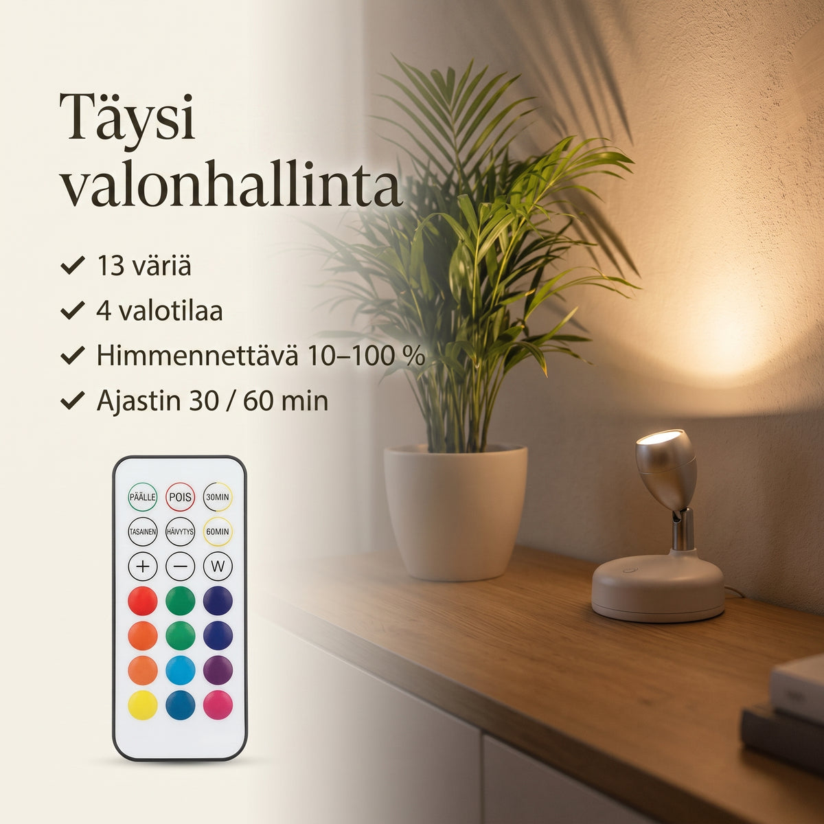 Langaton kasvivalaisin kaukosäätimellä
