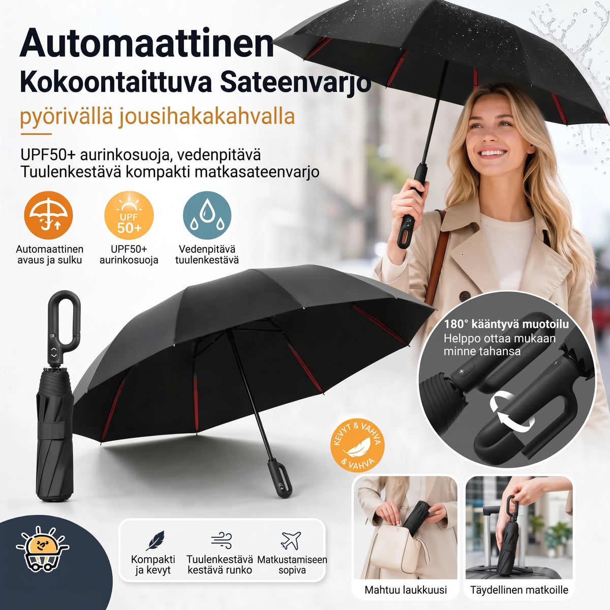 Automaattinen myrskysateenvarjo UV-suojalla