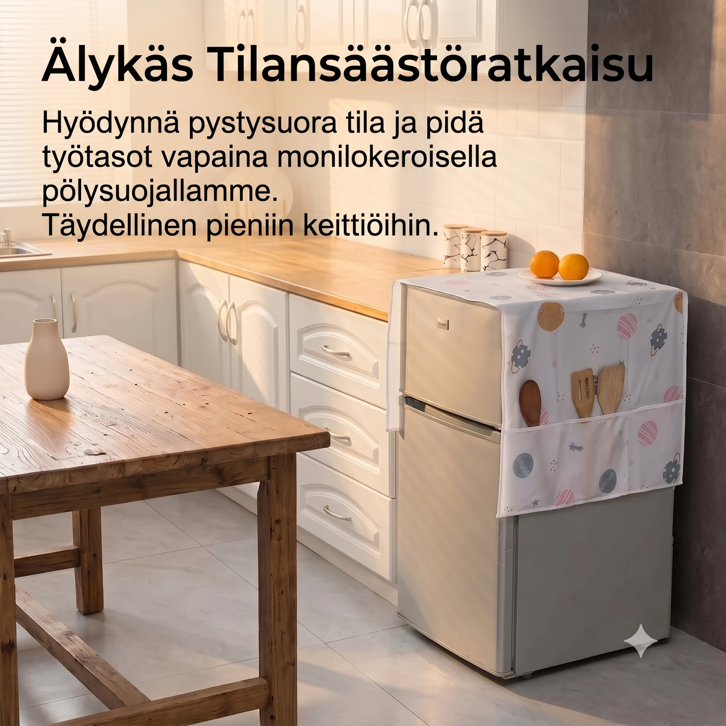 Pyykinpesukoneen suojapäällinen sivutaskuilla
