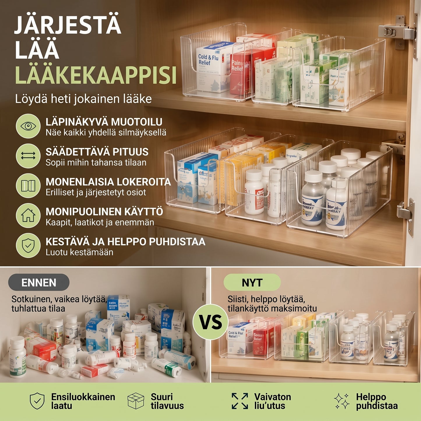 Ulosvedettävä läpinäkyvä lääkejärjestäjä