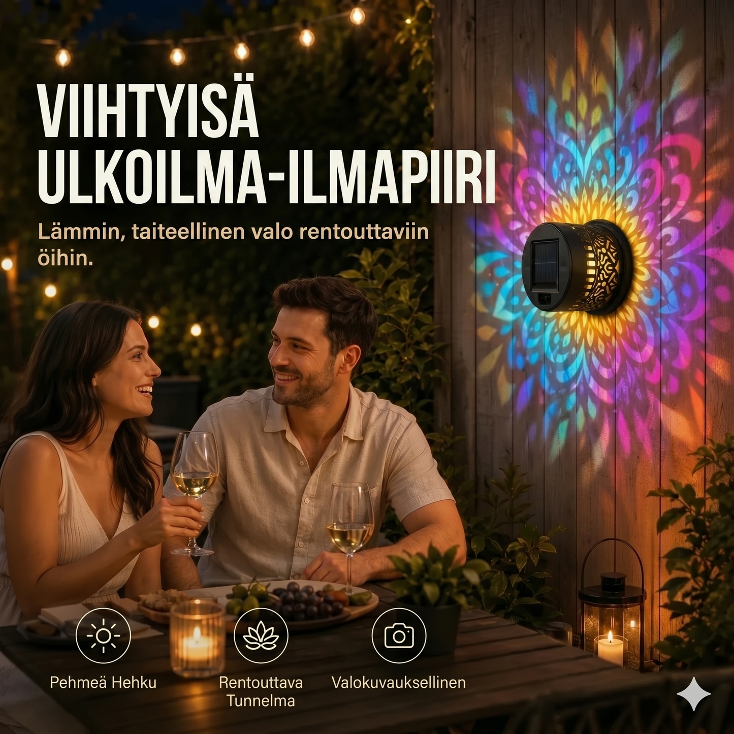 Mandala-aurinkokennolamppu - Kaunis projektio & IP65-vedenpitävä