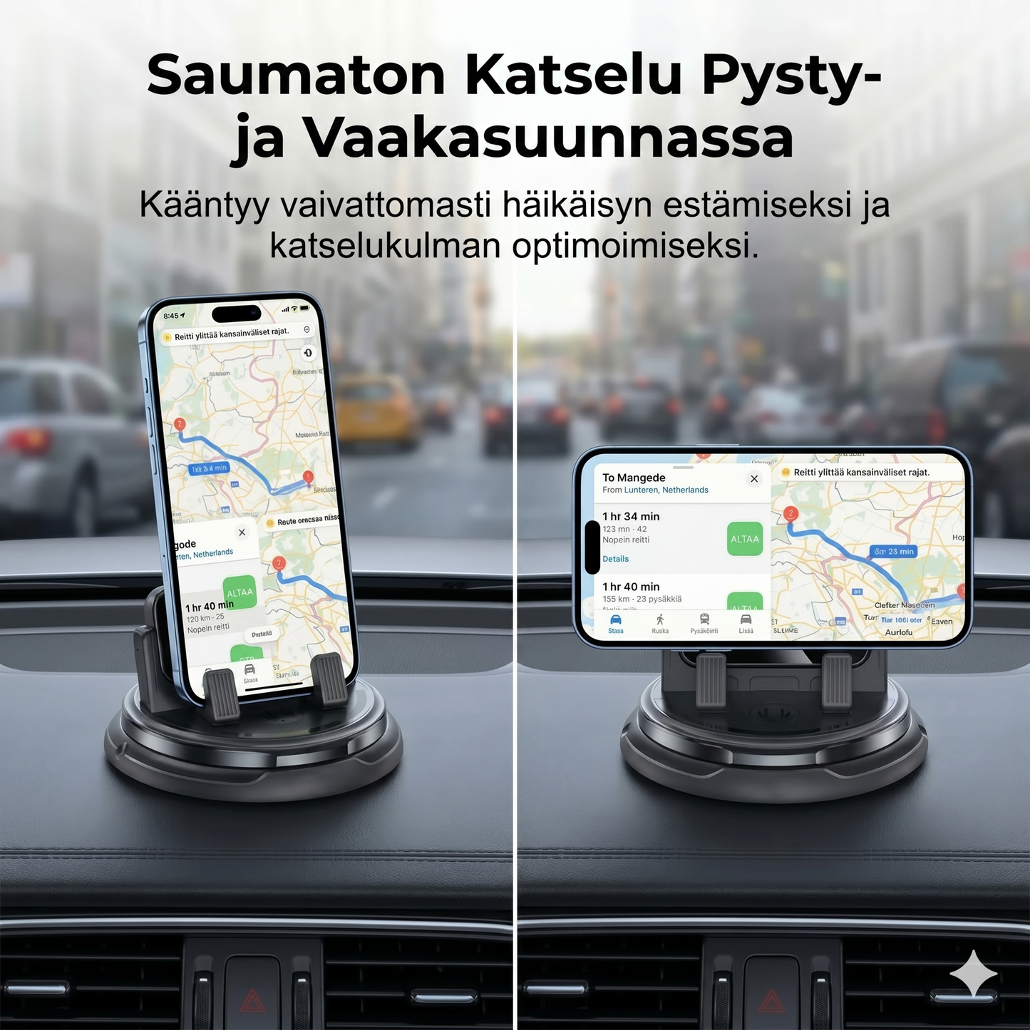 360° kääntyvä puhelinpidike kojelaudalle