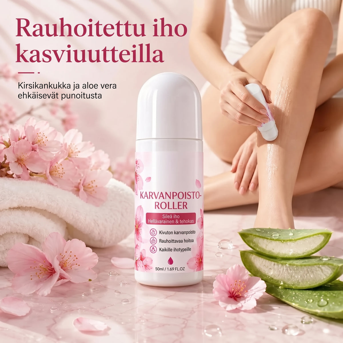 Roll on karvanpoistogeeli kirsikankukalla