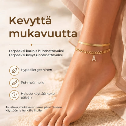 Kultaiset nilkkakorut nimikirjaimella 2 kpl
