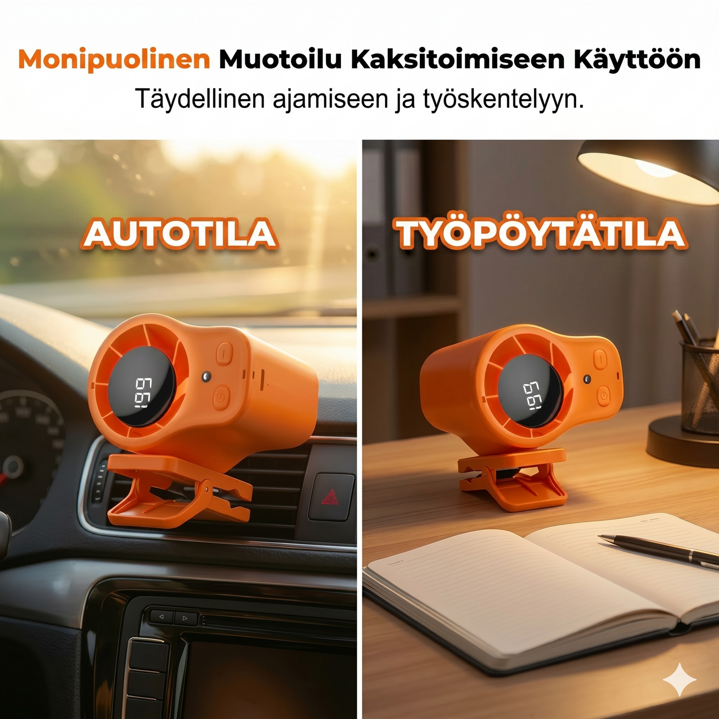 Tuuletin kannatinvarrella – LED-näyttö