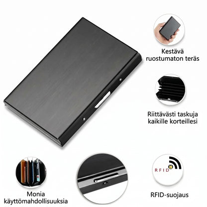 Ruostumattomasta teräksestä valmistettu RFID-korttikotelo 10 lokerolla
