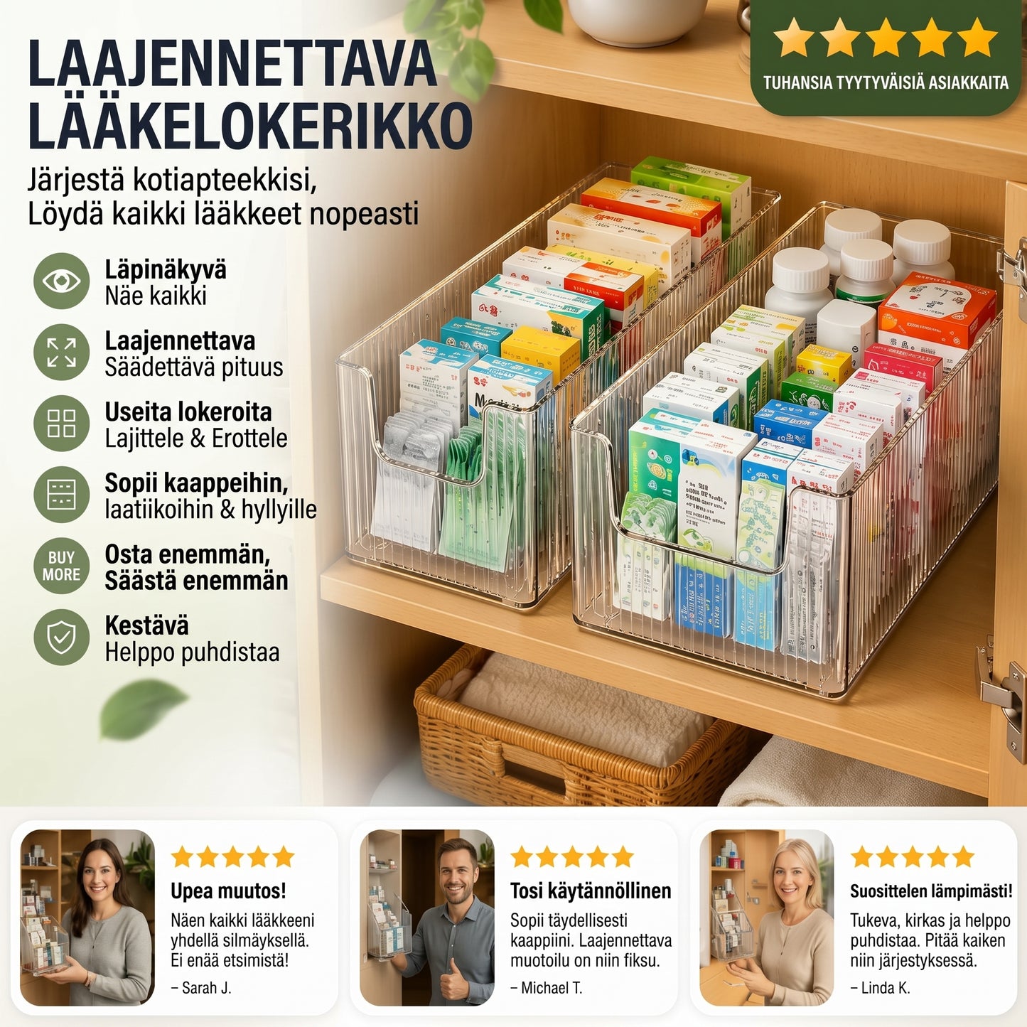 Ulosvedettävä läpinäkyvä lääkejärjestäjä