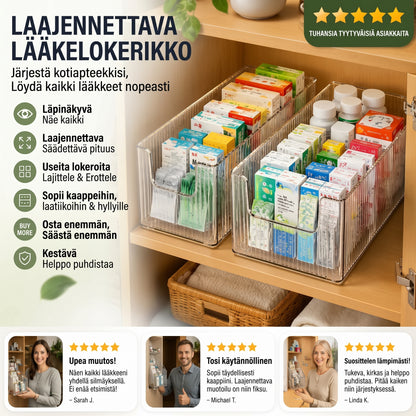 Ulosvedettävä läpinäkyvä lääkejärjestäjä