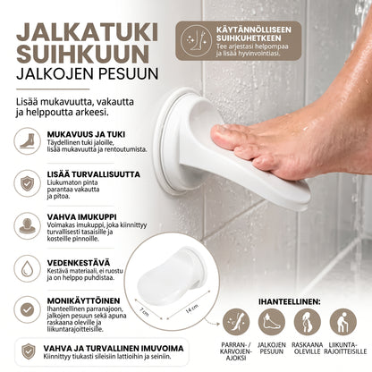 Suihkun jalkatuki imukuppikiinnityksellä